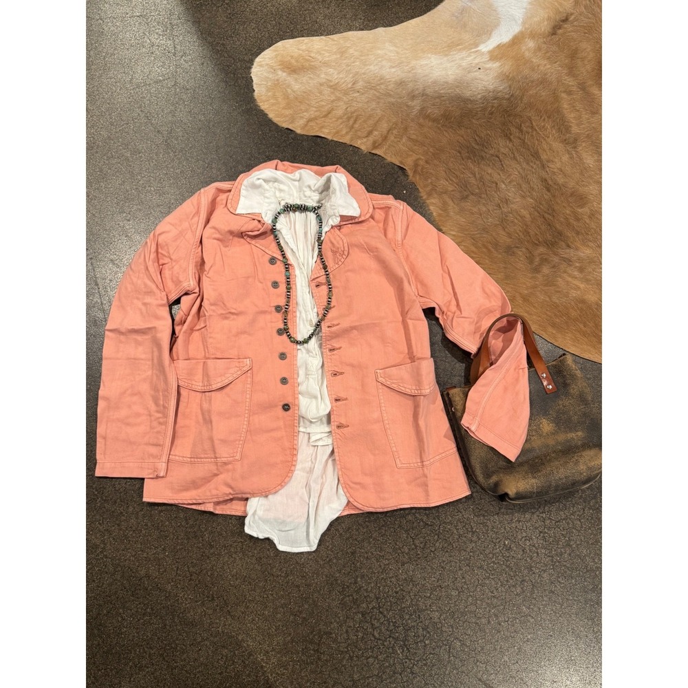 Sandrine Rose Petal Pink Cotton Linen Utility Jacket Blazer M - Picture 5 of 10